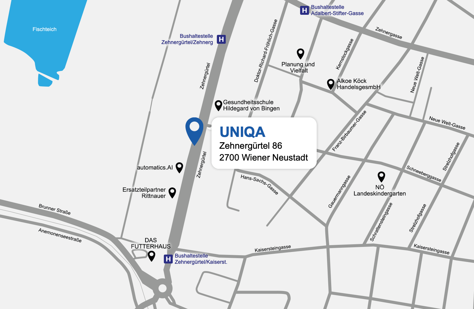Eine detaillierte gezeichnete Karte der UNIQA Generalagentur Spatling